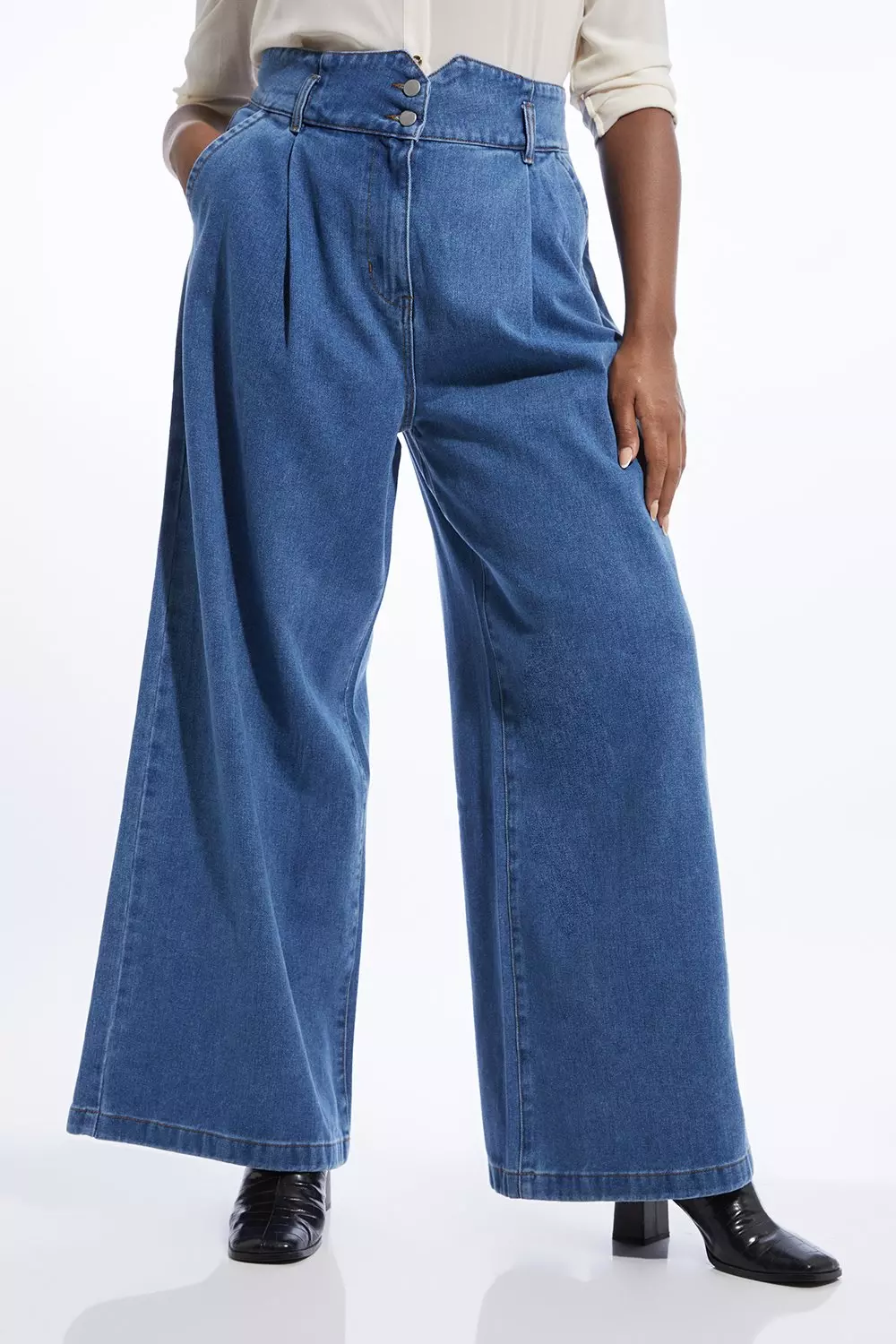 Plus size denim wide leg pants hotsell